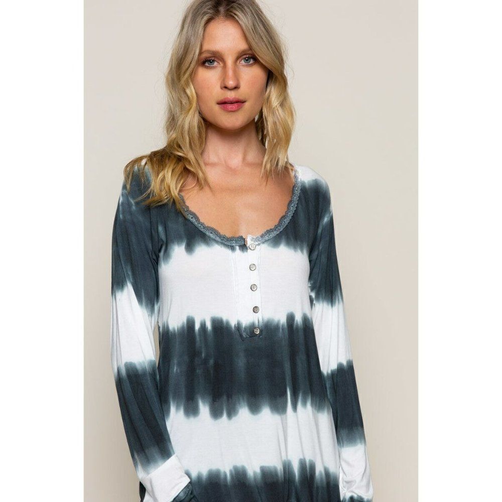 SALE! POL Soft Knit White Indigo Stripe Tunic Shirt Tie Dye Summer Springs - Picture 6 of 7